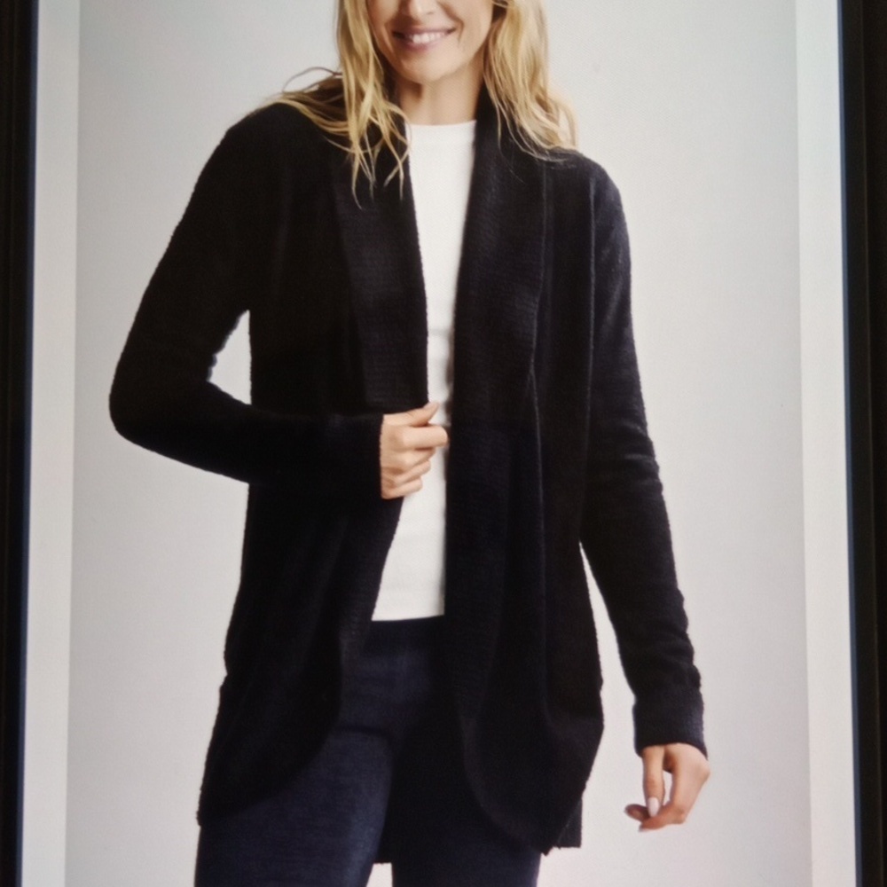 Barefoot Dreams Cozychic Lite Circle Cardi Black Cardigan Open Front Size M